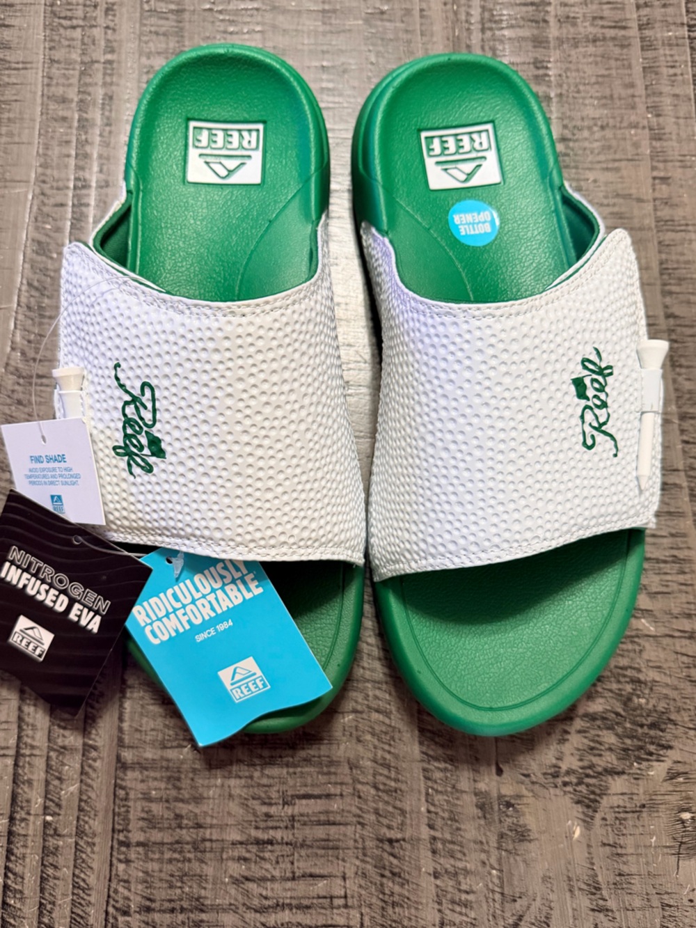 Reef Cruiser Mulligan Green and White Slide Sandals